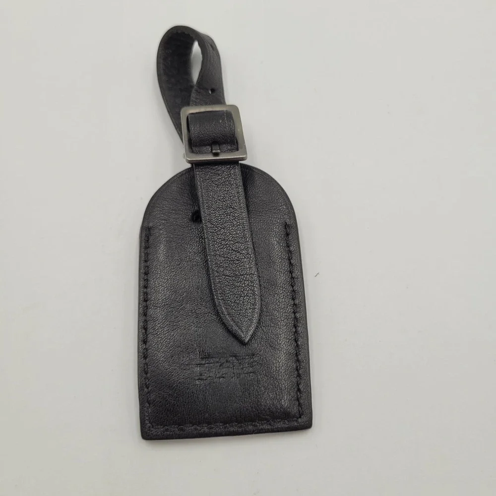 Louis Vuitton Black Taiga Leather Luggage Tag ID Name Holder Silver Hardware